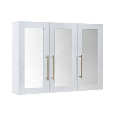 Homestylestore 900 X 650mm White Wall Mounted Mirrored Door Bathroom Cabinet And Aged Gold T Bar Handles - image 1