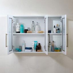 Homestylestore 900 X 650mm White Wall Mounted Mirrored Door Bathroom Cabinet And Aged Gold T Bar Handles - thumbnail 2