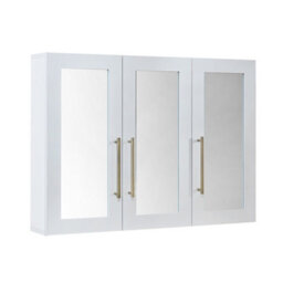 Homestylestore 900 X 650mm White Wall Mounted Mirrored Door Bathroom Cabinet And Aged Gold T Bar Handles