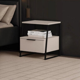 1 Drawer Modern Bedside Table Nightstand Black Frame - thumbnail 1