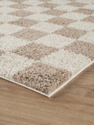 Chester Living Room Shaggy Area Rug Modern - Contemporary Checkered Design - Hallway Runner Indoor Rug Beige 120X170 Cm - thumbnail 4