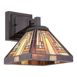 Vintage Bronze Tiffany Style Wall Light With Colored Glass - Led E27 100W