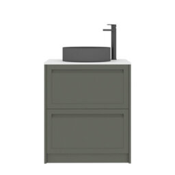Royal Bathrooms Royal Bathroom Elmore 700mm Matt Green Freestanding Bathroom Vanity Unit 2 Drawer Plain White Worktop With Art Round Basin - thumbnail 7