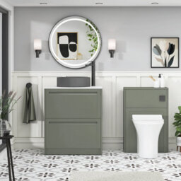 Royal Bathrooms Royal Bathroom Elmore 700mm Matt Green Freestanding Bathroom Vanity Unit 2 Drawer Plain White Worktop With Art Round Basin - thumbnail 5