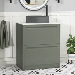 Royal Bathrooms Royal Bathroom Elmore 700mm Matt Green Freestanding Bathroom Vanity Unit 2 Drawer Plain White Worktop With Art Round Basin - thumbnail 1