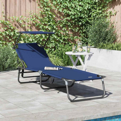 Berkfield Folding Sun Lounger With Canopy Blue 600D Oxford Fabric - image 1