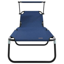 Berkfield Folding Sun Lounger With Canopy Blue 600D Oxford Fabric - thumbnail 4