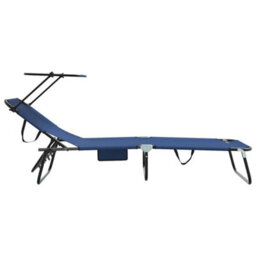 Berkfield Folding Sun Lounger With Canopy Blue 600D Oxford Fabric - thumbnail 5