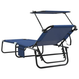 Berkfield Folding Sun Lounger With Canopy Blue 600D Oxford Fabric - thumbnail 6