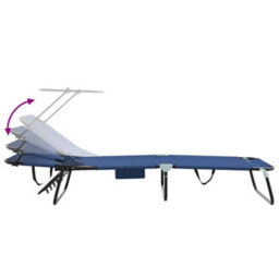 Berkfield Folding Sun Lounger With Canopy Blue 600D Oxford Fabric - thumbnail 9