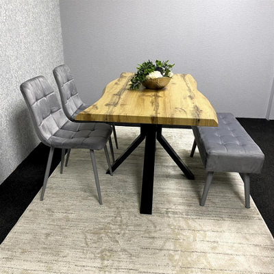 Kosy Koala Modern Dining Table Set With 2 Grey Velvet Chairs And Grey Velvet Bench Dining Room Furniture - image 1