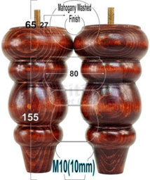 L&F Solid Wood Turned Furniture Feet 150mm High Mahogany Wash Replacement Legs Set Of 4  M10 Pkc220