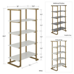 Dorel Home Camila 5 Shelf Bookcase White / Golden - thumbnail 3