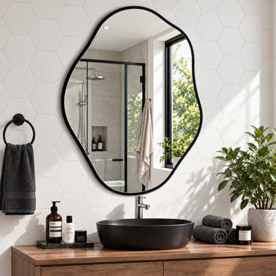 Artloge 67.5X90Cm Irregular Black-Rimmed Entryway Decor Mirror Aluminum Bathroom Makeup Mirror - image 1