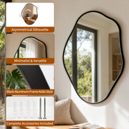 Artloge 67.5X90Cm Irregular Black-Rimmed Entryway Decor Mirror Aluminum Bathroom Makeup Mirror - thumbnail 4