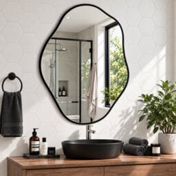 Artloge 67.5X90Cm Irregular Black-Rimmed Entryway Decor Mirror Aluminum Bathroom Makeup Mirror - thumbnail 1