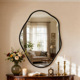 Artloge 67.5X90Cm Irregular Black-Rimmed Entryway Decor Mirror Aluminum Bathroom Makeup Mirror - thumbnail 7