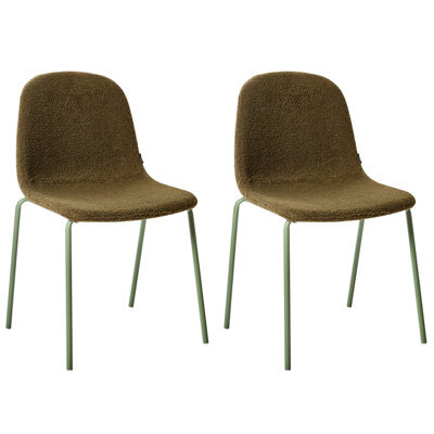 Wyld And Coco Set Of 2 Green Boucle Conference Chairs With Iron Legs - Stackable, Floor-Friendly - image 1