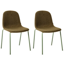 Wyld And Coco Set Of 2 Green Boucle Conference Chairs With Iron Legs - Stackable, Floor-Friendly - thumbnail 1