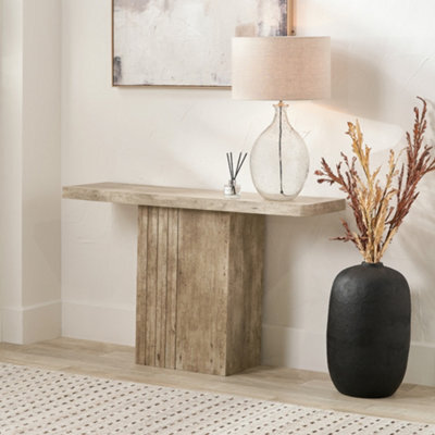 Pacific Lifestyle Grey Concrete Effect Console Table With Fluted Groove Plinth Base 120Cm, Elkton - image 1