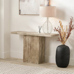 Pacific Lifestyle Grey Concrete Effect Console Table With Fluted Groove Plinth Base 120Cm, Elkton - thumbnail 1