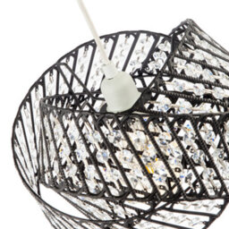 Happy Homewares Designer Triple Ring Black Pendant Lamp Shade With Clear Acrylic Beads - thumbnail 3