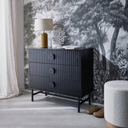 Sweeek - 3-Drawer Chest With A Wooden-Effect And Black Grooves Black 90X39X83 Cm - Bazalt - thumbnail 3