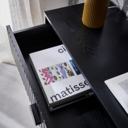 Sweeek - 3-Drawer Chest With A Wooden-Effect And Black Grooves Black 90X39X83 Cm - Bazalt - thumbnail 5