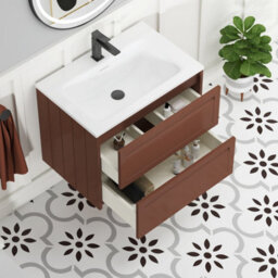 Royal Bathrooms Elmore 700mm Traditional Wall Hung 2 Drawer Bathroom Vanity Unit With Matt Stone Basin Sink - Terracotta Clay - thumbnail 5
