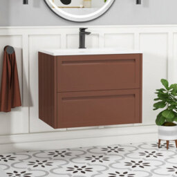 Royal Bathrooms Elmore 700mm Traditional Wall Hung 2 Drawer Bathroom Vanity Unit With Matt Stone Basin Sink - Terracotta Clay