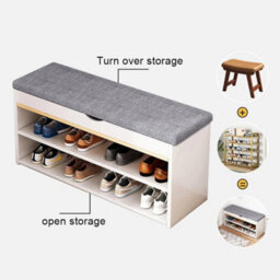 1001 White Entryway Shoe Bench With Cushion Seat Storage Cabinet Organizer - thumbnail 5