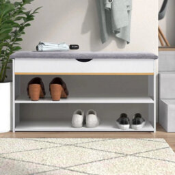 1001 White Entryway Shoe Bench With Cushion Seat Storage Cabinet Organizer - thumbnail 4