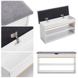 1001 White Entryway Shoe Bench With Cushion Seat Storage Cabinet Organizer - thumbnail 6