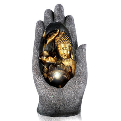 Geezy Hand Buddha Water Feature Outdoor Indoor Led Fountain Waterfall Garden Decor - image 1