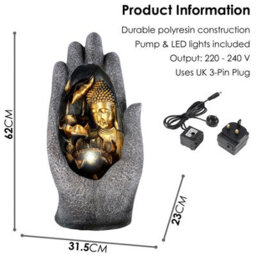 Geezy Hand Buddha Water Feature Outdoor Indoor Led Fountain Waterfall Garden Decor - thumbnail 6