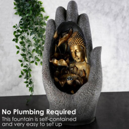 Geezy Hand Buddha Water Feature Outdoor Indoor Led Fountain Waterfall Garden Decor - thumbnail 5