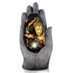 Geezy Hand Buddha Water Feature Outdoor Indoor Led Fountain Waterfall Garden Decor