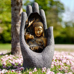 Geezy Hand Buddha Water Feature Outdoor Indoor Led Fountain Waterfall Garden Decor - thumbnail 3