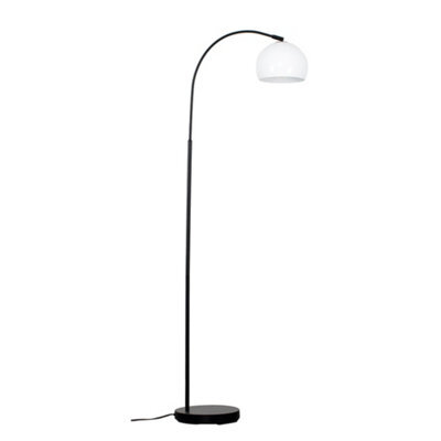 Valuelights Designer Style Black Curved Stem Floor Lamp With Gloss White  Metal Dome Light Shade - image 1