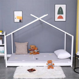 Furniturehmd Bedroom Furniture Pine Wood Kids Bed House Bed Frame 3Ft Toddler Floor Bed Frame Natural,white For Girls Boys - thumbnail 2