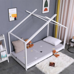 Furniturehmd Bedroom Furniture Pine Wood Kids Bed House Bed Frame 3Ft Toddler Floor Bed Frame Natural,white For Girls Boys - thumbnail 3
