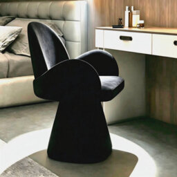 Matteo Light Luxury Swivel Vanity Stool - Black Fabric Dressing Table Chair For Bedroom & Salon - thumbnail 9