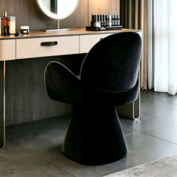 Matteo Light Luxury Swivel Vanity Stool - Black Fabric Dressing Table Chair For Bedroom & Salon - thumbnail 8