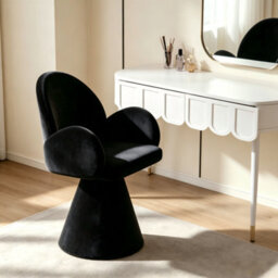 Matteo Light Luxury Swivel Vanity Stool - Black Fabric Dressing Table Chair For Bedroom & Salon - thumbnail 2