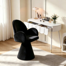Matteo Light Luxury Swivel Vanity Stool - Black Fabric Dressing Table Chair For Bedroom & Salon - thumbnail 4