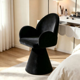 Matteo Light Luxury Swivel Vanity Stool - Black Fabric Dressing Table Chair For Bedroom & Salon