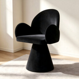 Matteo Light Luxury Swivel Vanity Stool - Black Fabric Dressing Table Chair For Bedroom & Salon - thumbnail 3