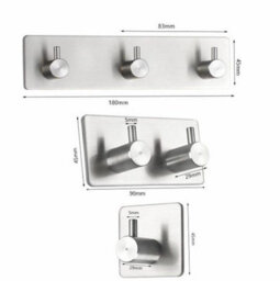 Stainless Steel Wall-Mounted Coat Rack For Bathrobe, Towel, Hat, Self-Adhesive, 3 Hooks - thumbnail 3