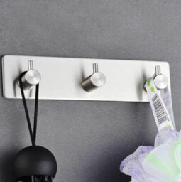 Stainless Steel Wall-Mounted Coat Rack For Bathrobe, Towel, Hat, Self-Adhesive, 3 Hooks - thumbnail 2