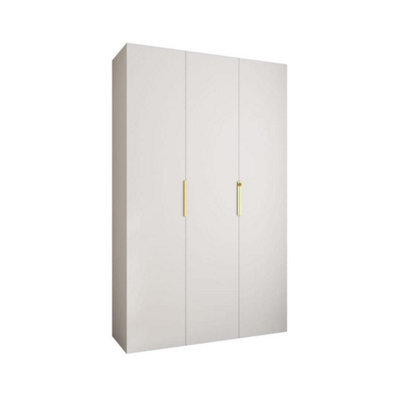 Arte Stylish White Como Iv Hinged Door Wardrobe H2460mm W1500mm D500mm, Three Doors, Eleven Shelves, Two Hanging Rails, Gold Handles - image 1
